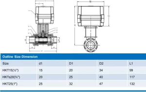 dimension of electric operated ball valve